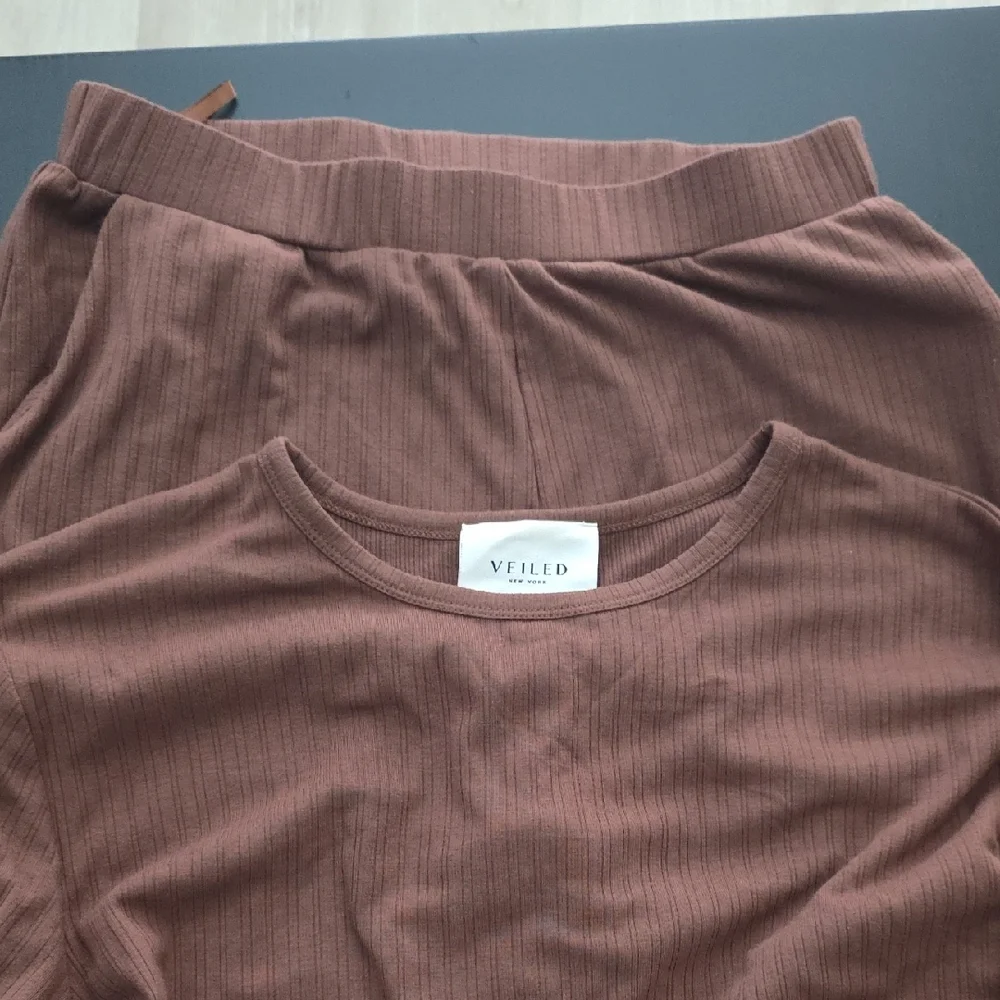 Veiled Collection Hannah Ribbed Tunic & Pants Matching Set - Brown Size L